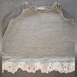 Gray Sleeveless Kids Top with Lace Trim